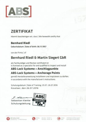 Zertifikat ABS-Locksysteme