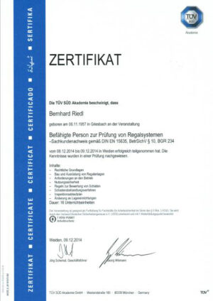 Zertifikat Absturzsicherungen TÜV